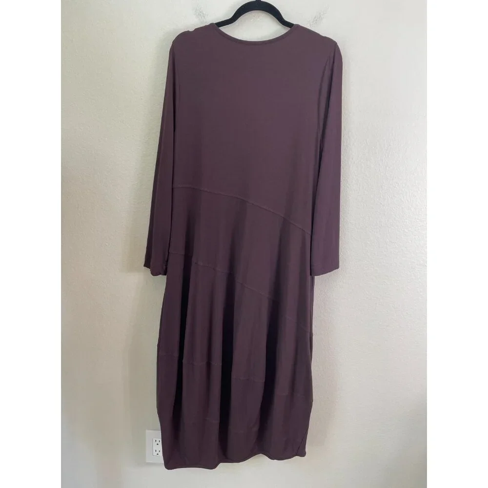 OSKA Dress Womens 3 Plum Long Sleeve Jersey Maxi Shift Lagenlook Travel - Picture 8 of 8